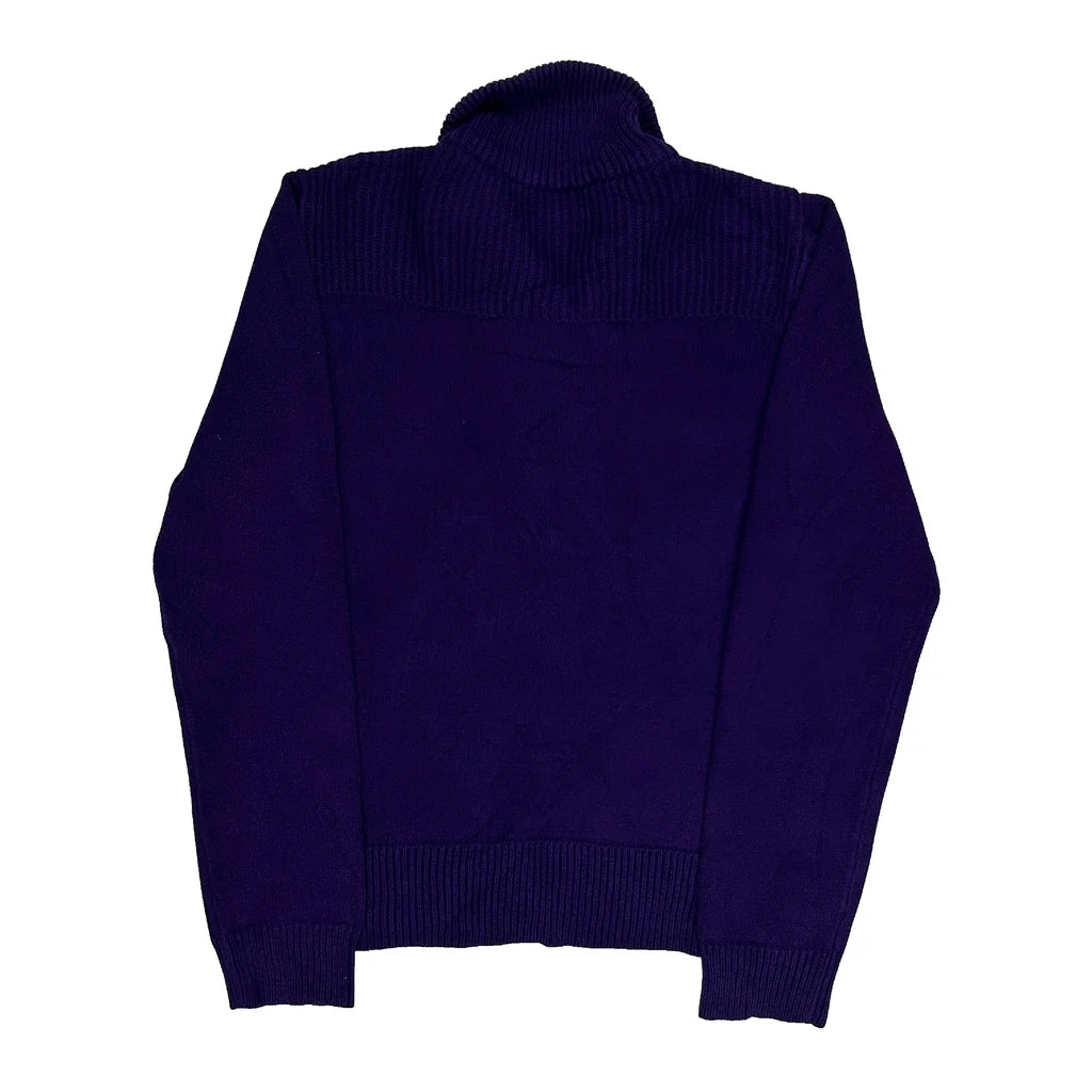 Purple Cotton Long Sleeve Button-Down Top Women's Regular Fit Large