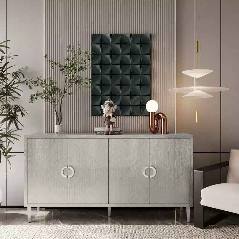 4-Door Stylish Sideboard with 5 Pine Legs, Storage Cabinet with 4 Metal Handles 4M - ModernLuxe