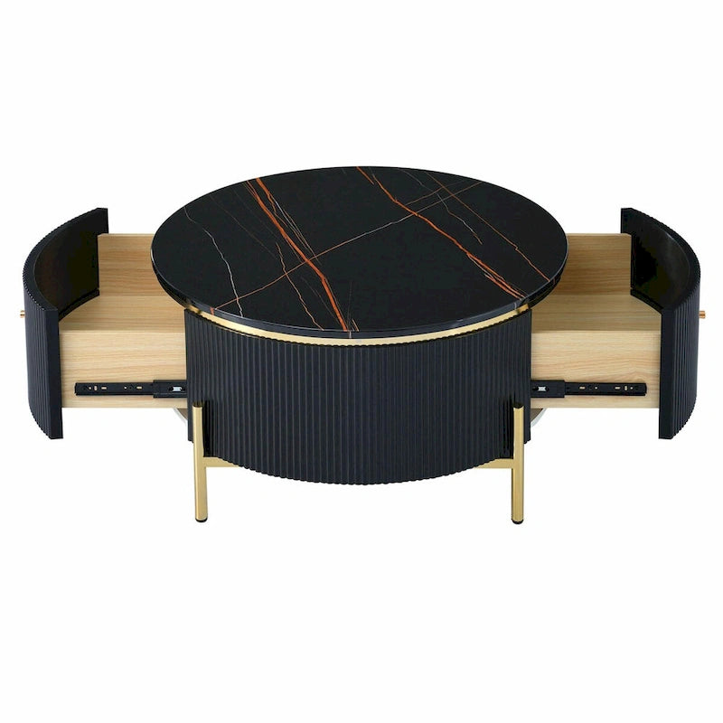 31.5  Modern Round Coffee Table with Large Drawer Storage