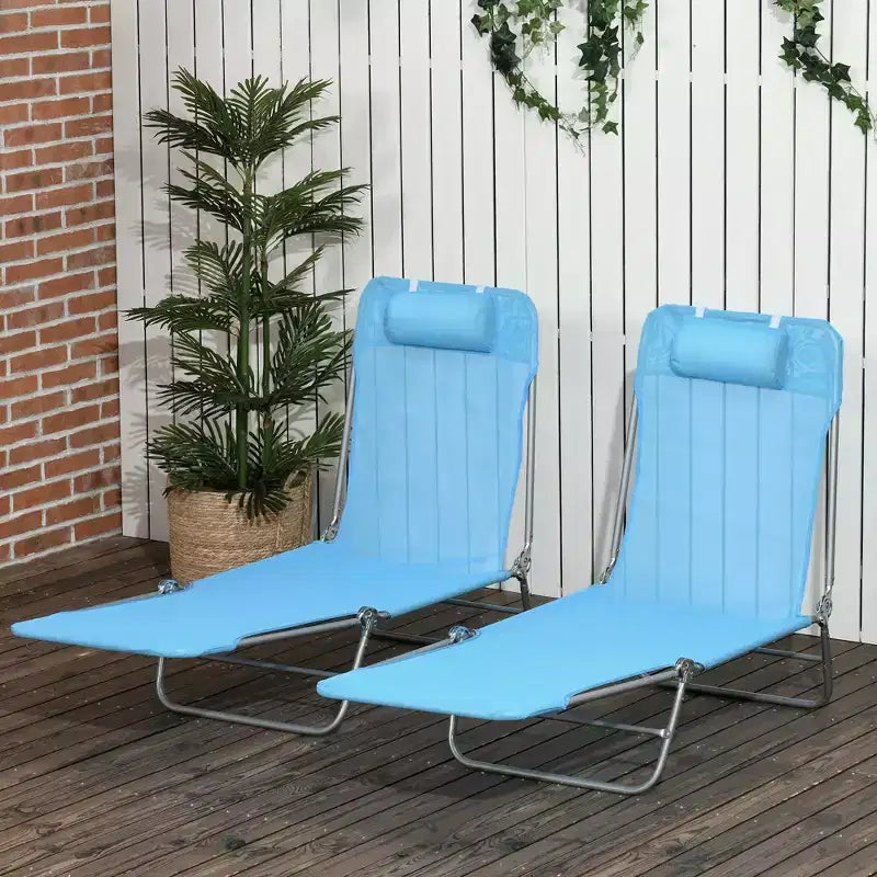 2 Piece Folding Chaise Lounge Chairs, Pool Sun Tanning Chairs with Reclining Back, Breathable Mesh Seat, Headrest for Beach, Patio