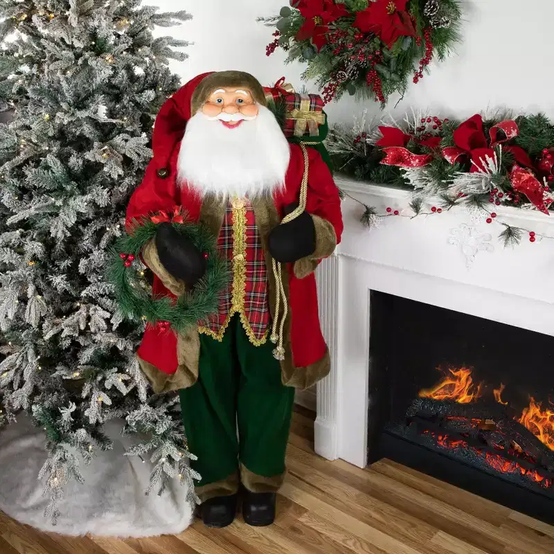 Northlight 60 Santa Claus with Wreath and Gift Bag Standing Christmas Figure